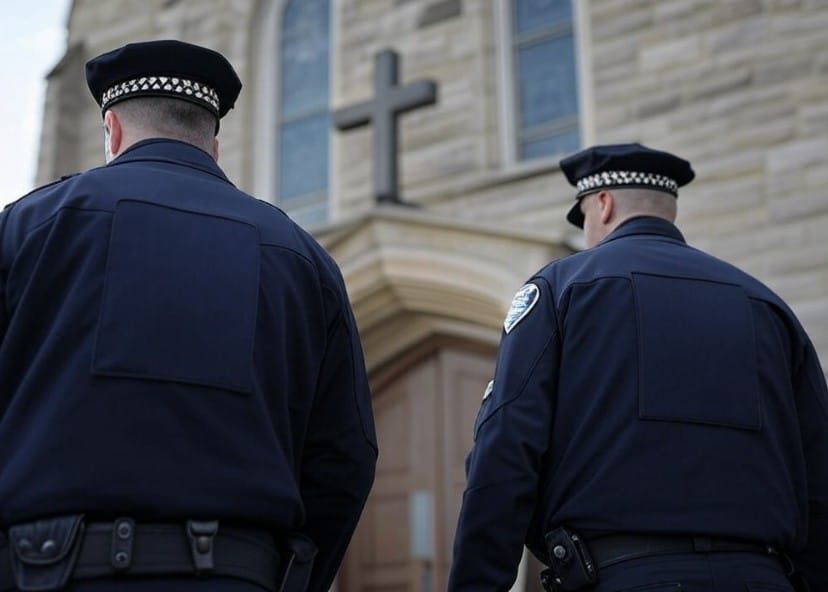 Policía realizando operativo en iglesia